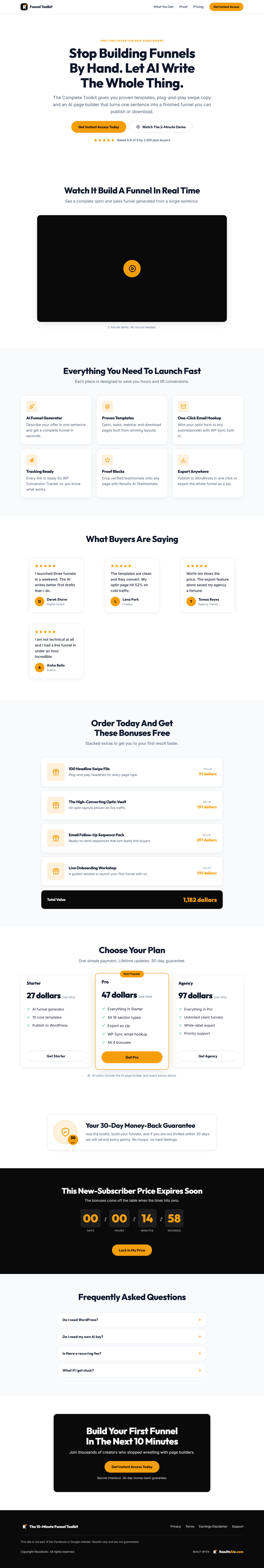 A long-form sales page generated by Results AI Funnels